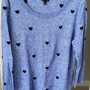 Ladies Talbots blue sweater with black hearts